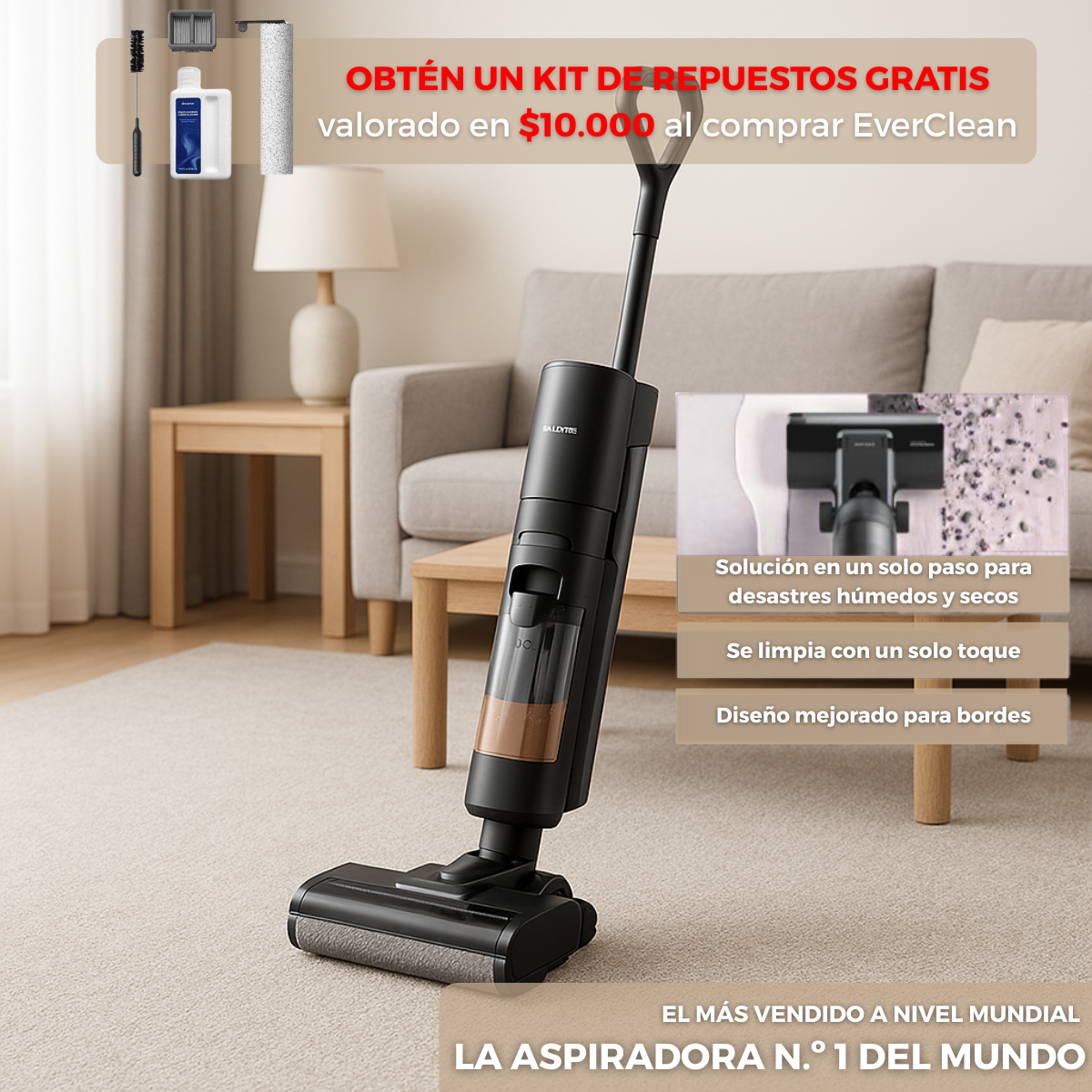 Aspiradora EverClean™ - Aspira, friega y se limpia sola. Así de fácil